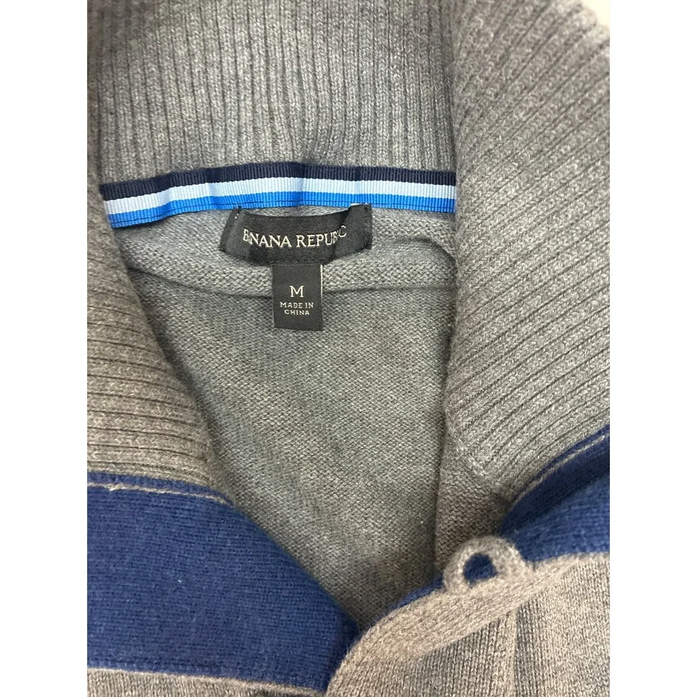 Banana Republic Mens Gray Heather Cotton Utility Mock Neck Pullover Sweater M‎